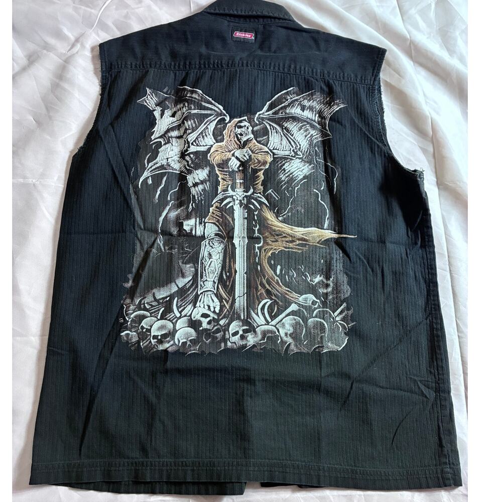 Dickies Cut Off Sleeveless Biker Shirt Men's Large Black Winged Reaper Graphic